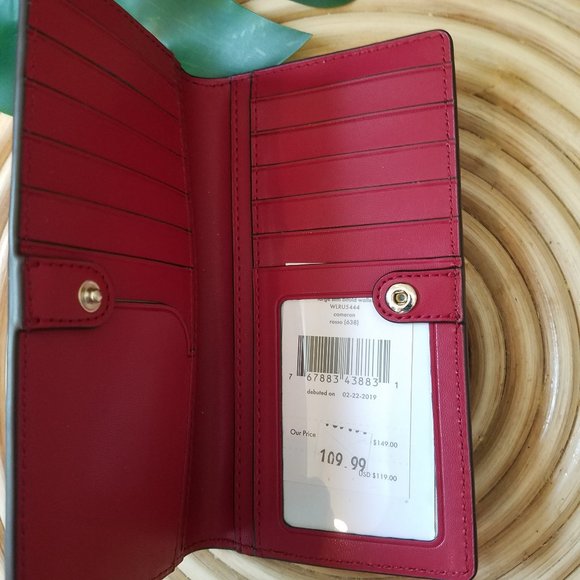 Kate Spade Large Slim Bifold Wallet Rosso Red - Picture 3 of 7